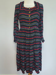 German Long Sleeve Stripe Print Dirndl Dress <br> (B-36" W-30")