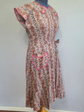 Pink and Brown Paisley Flower Print Wrap Dress <br> (B-44" W-35" H-46")