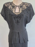 Black Rayon Gown Beading and Peplum <br> (B-36" W-28" H-34")
