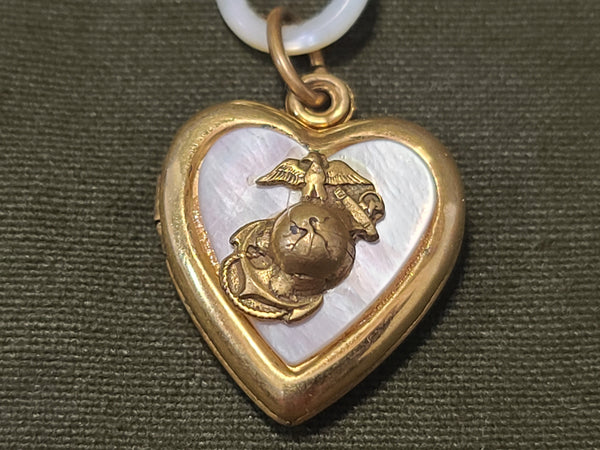 Marine Corps Sweetheart Locket Necklace Mother of Pearl