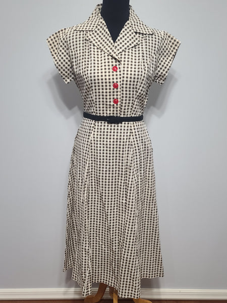 Brown Tan Checkered Dress <br> (B-38" W-30" H-41")