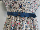 White Blue Pink Abstract Print Dress <br> (B-34" W-25.5" H-42")