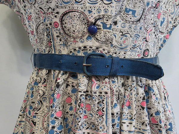 White Blue Pink Abstract Print Dress <br> (B-34" W-25.5" H-42")