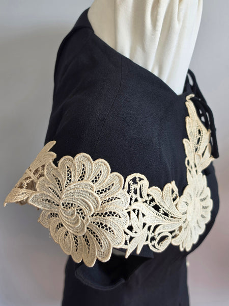 Black Dress with White Lace and Buttons <br> (B-36" W-29" H-35")