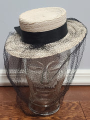 White Straw Tilt Hat with Netting