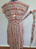 Pink and Brown Paisley Flower Print Wrap Dress <br> (B-44" W-35" H-46")