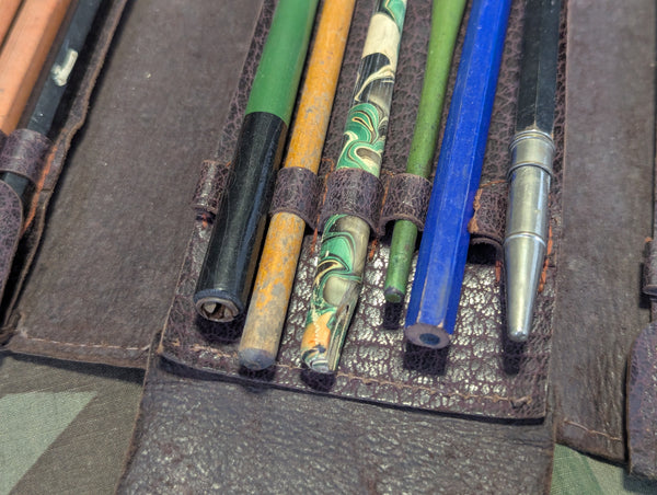 Large Leather Pencil Case Mostly Full