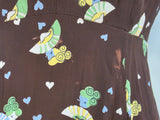 Cold Rayon Lady and Fan Novelty Print Dress <br> (B-36" W-27" H-35")