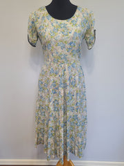Light Blue and Green Flower Print Dress <br> (B-37" W-28.5" H-39")