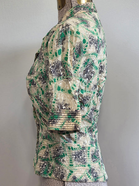 Green Print Peplum Blouse <br> (B-36" W-26")