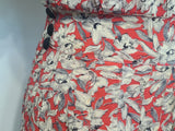 German Red White Black Flower Print Rayon Dress <br> (B-38" W-28" H-35")