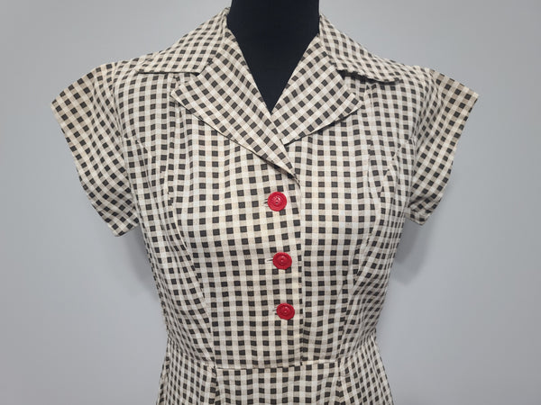 Brown Tan Checkered Dress <br> (B-38" W-30" H-41")