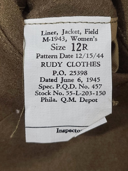 Women's Army Jacket Liner 12R Cutter Tags - Near Mint Condition!