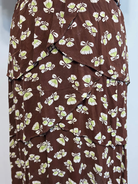 Brown Peplum Dress <br> (B-43" W-34" H-39")