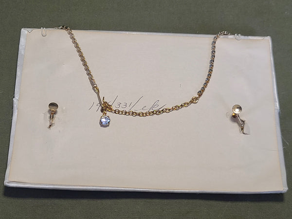 Blue Rhinestone Necklace and Screwback Earrings Set