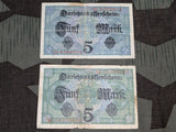 Lot of 2 x 1917 - 5 Mark Notes