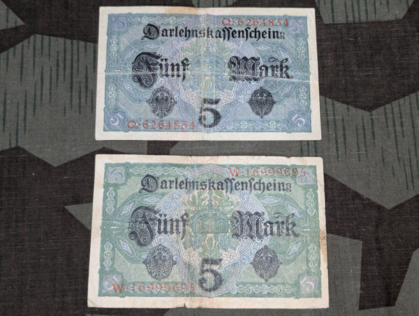 Lot of 2 x 1917 - 5 Mark Notes