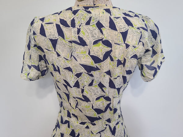 Newspaper Novelty Print Dress (as-is) <br> (B-34" W.25.5" H-34")