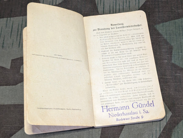 WWI German - French Tornister Dictionary
