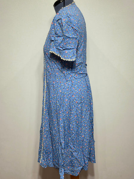 Blue Cold Rayon Flower Print Dress <br> (B-42" W-40" H-45")