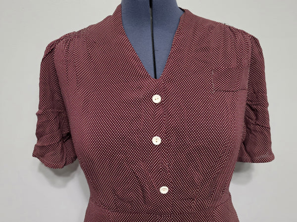 Maroon Dress with Tiny Polka Dots <br> (B-46" W-38.5" H-46")