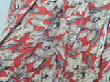 German Red White Black Flower Print Rayon Dress <br> (B-38" W-28" H-35")