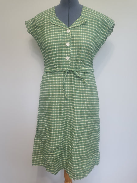 Green Plaid Print Dress <br> (B-43" W-38" H-45")