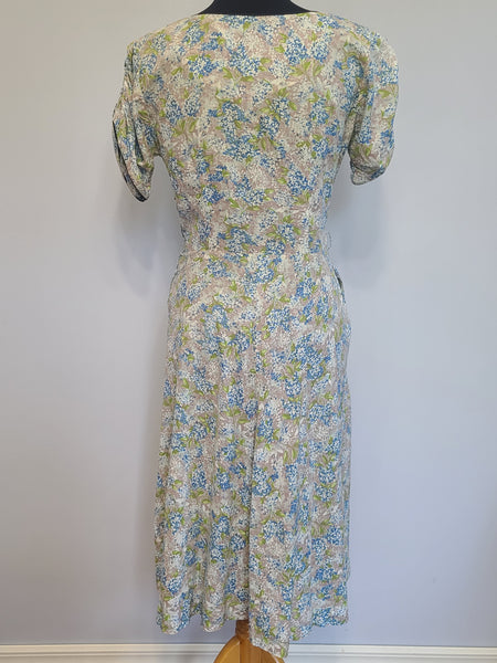 Light Blue and Green Flower Print Dress <br> (B-37" W-28.5" H-39")