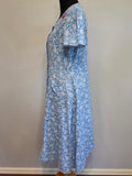 Blue White Print Dress with Red Accents <br> (B-38" W-32" H-41")