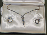 Blue Rhinestone Necklace and Screwback Earrings Set