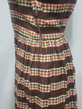 Brown Plaid Stripe Peplum Dress <br> (B-34" W-24" H-34")