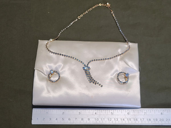 Blue Rhinestone Necklace and Screwback Earrings Set