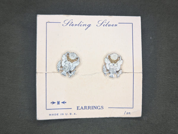Army Eagle Screw Back Earrings on Card