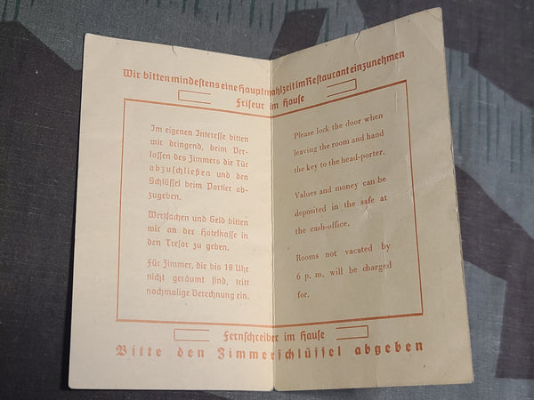 Hotel Deutscher Hof Hanger & Room Card (Das haus des Führers in Nürnberg)