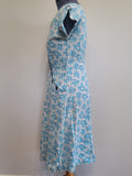 Blue Flower Print Dress Asymmetrical Button Design <br> (B-41" W-36" H-43")