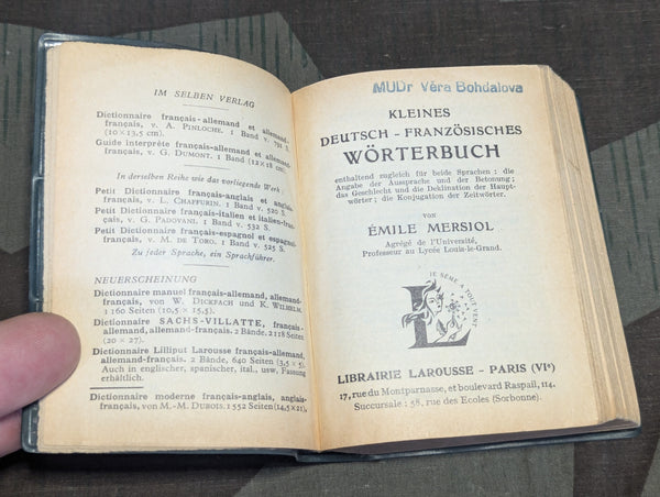 1943 French -German German - French Vinyl Cover Dictionary