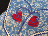Blue White Print Dress with Red Accents <br> (B-38" W-32" H-41")