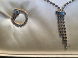 Blue Rhinestone Necklace and Screwback Earrings Set