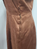 Brown and Tan Colorblock Linen Dress <br> (B-36" W-26.5" H-37")