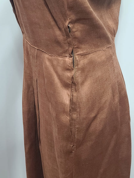 Brown and Tan Colorblock Linen Dress <br> (B-36" W-26.5" H-37")
