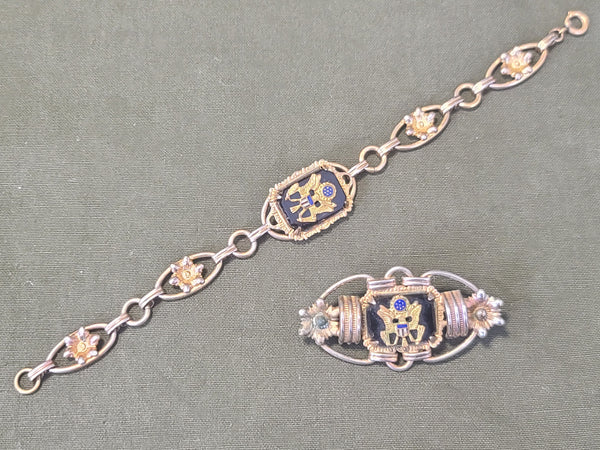 Army Eagle & Flowers Sweetheart Bracelet and Pin Set