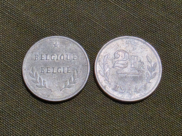 Belgian 2Fr Coins from 1944 Allied Occupation