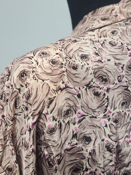 Lavender Rose Print Dress <br> (B-41" W-34" H-42")