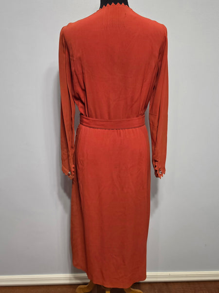 Orange Rayon Dress with Scalloped Edges <br> (B-40" W-30.5" H-38")