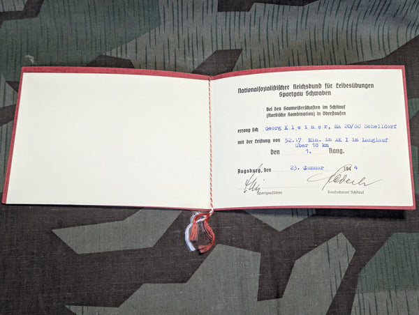 Urkunde Ski Sport Certificate Deutschen Reichsbund für Leibesübungen