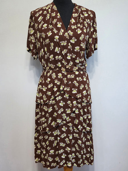Brown Peplum Dress <br> (B-43" W-34" H-39")