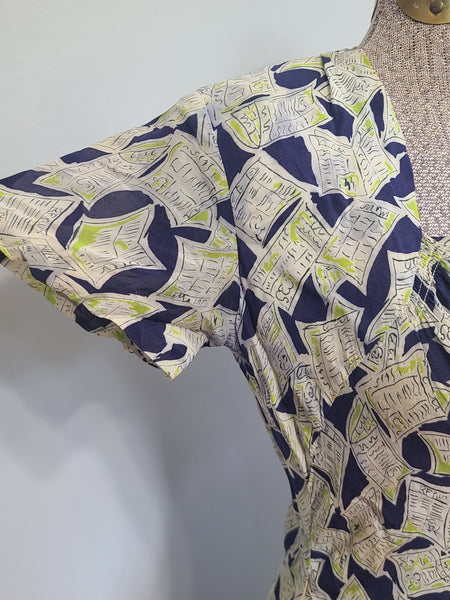 Newspaper Novelty Print Dress (as-is) <br> (B-34" W.25.5" H-34")