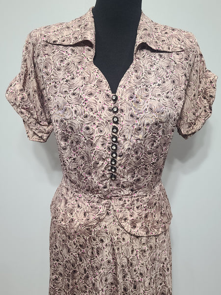 Lavender Rose Print Dress <br> (B-41" W-34" H-42")