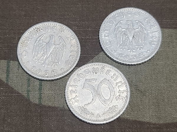 Lot of Three 50 Reichspfennig Coins 1935
