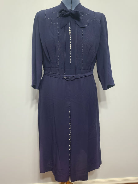 Dark Blue Rayon Dress with Polka Dots <br> (B-46" W-37" H-43")